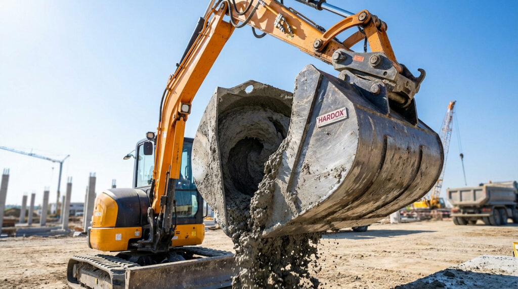 aukbtka1 godet malaxeur beton en action sur un chantier