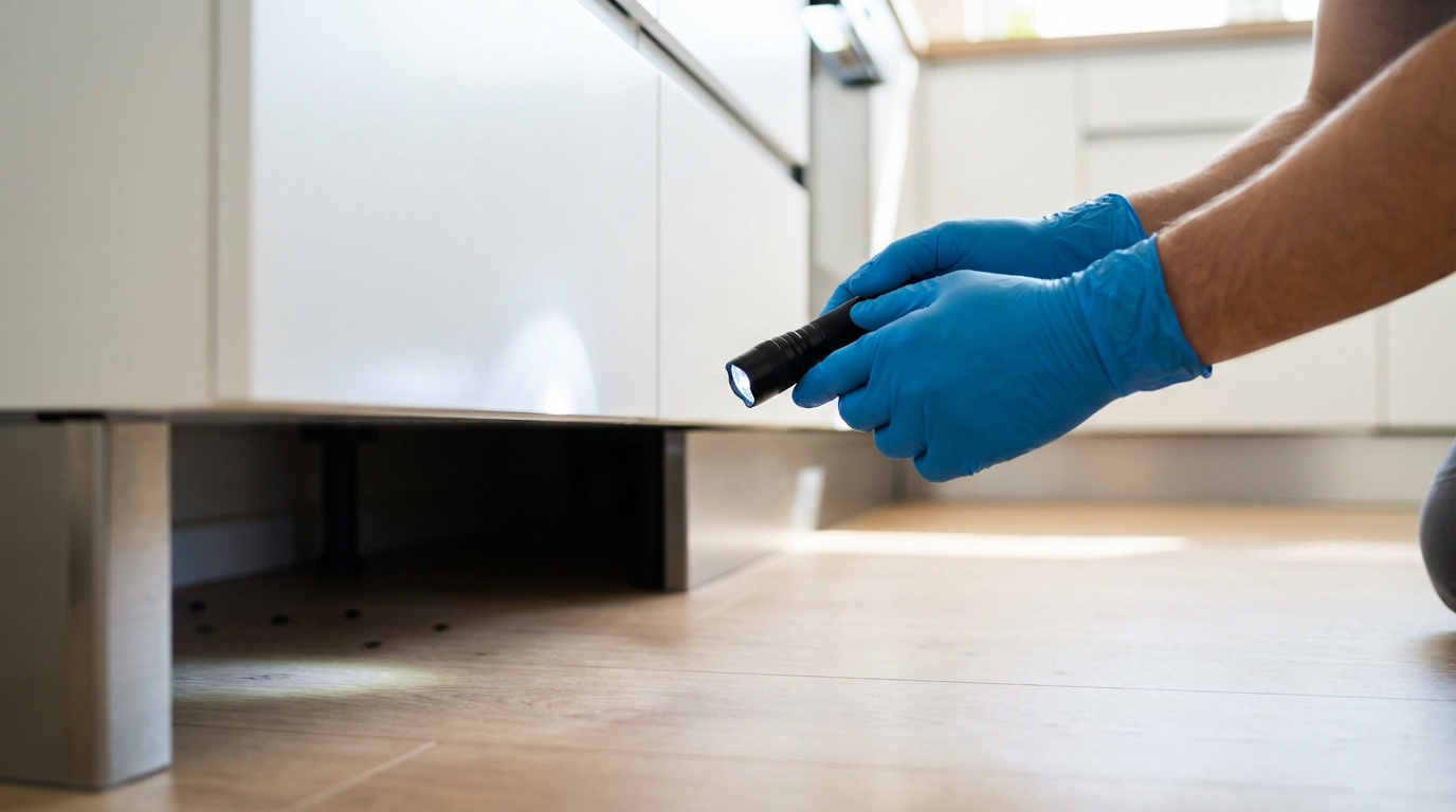 odqitgn5 inspection minutieuse sous un meuble de cuisine