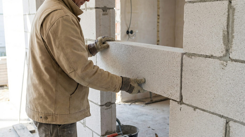 qlyalpej installation dun linteau en beton cellulaire